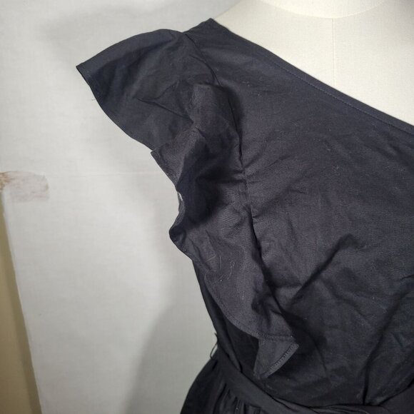 J.Crew Black Classic One-Shoulder Cotton Pleated Skirt Midi Dress Size 2P - Picture 7 of 14